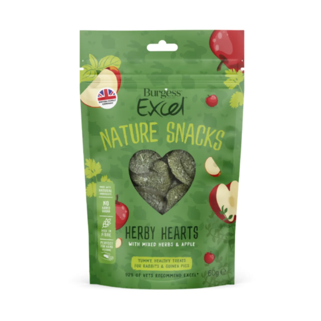 Burgess Excel Natures Snack Herby Hearts 60 g - Bagte urtesnacks til håndfodring
